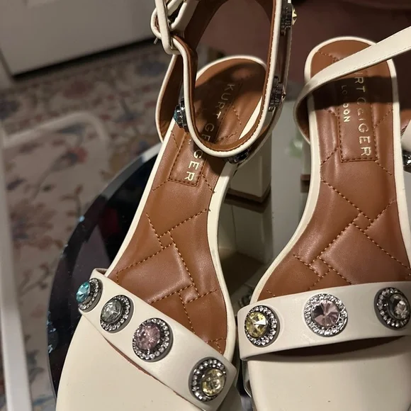Kurt Geiger Cream Sandals with Multicolor Gem Accents - Picture 2 of 5